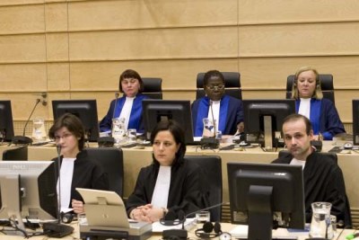 The judges who will decide whether to add genocide to Omar al-Bashir's arrest warrant: Back row from left, Judge Anita Uacka from Latvia, Judge Akua Kuenyehia (presiding judge) from Ghana and Judge Sylvia Steiner from Brazil.
