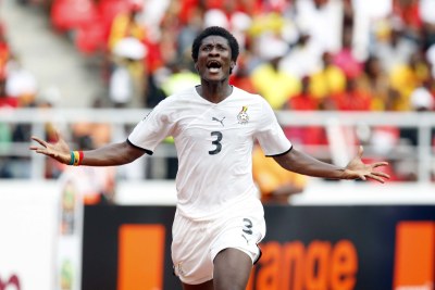 Asamoah Gyan of Ghana celebrating a goal in happier times.