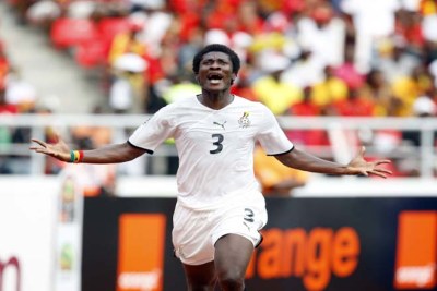 Asamoah Gyan du Ghana célébrant un but marqué