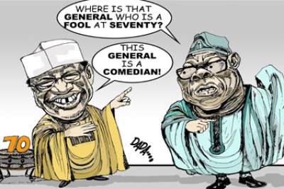 FORMER President Olusegun Obasanjo and former military President Ibrahim Babangida yesterday descended from the platform of statesmen into an acrimonious mutual war of words, accusing each other of foolery.
