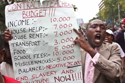 Teachers' strike (file photo): Working on contract means teachers would have set goals against which their performance would be measured.