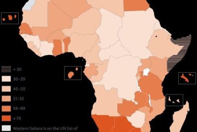 The darker the shading, the better the quality of governance in a country, according to the Ibrahim Index of African Governance.