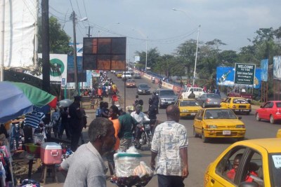 A busy Monrovia street.