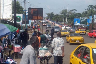 A busy Monrovia street.