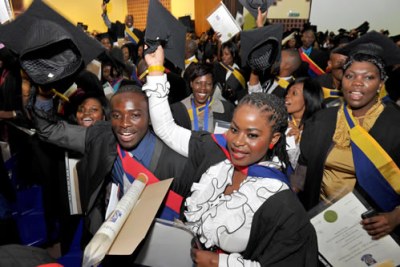 New graduates celebrating at the University of Venda. Science and Technology Minister Nalendi Pandor encouraged women academics to aim higher as the country only had three women vice-chancellors.