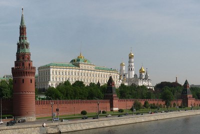 Panorama of Moscow Kremlin from Bolshoi Kamenny bridge.