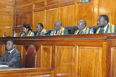 Supreme court judges (file photo): CORD presidential candidate, Raila Odinga, has moved to court to challenge the March 4 poll results.