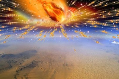 An artist’s rendition of an ancient comet exploding in Earth’s atmosphere above Egypt.