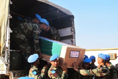The bodies of two UN peacekeepers killed in action (file photo).