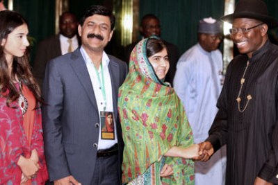 Malala and President Goodluck Jonathan.