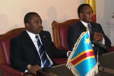 Les chefs d’Etat du Congo, Denis Sassou Nguesso (dr) et de la république démocratique du Congo (RDC), Joseph Kabila Kabange.