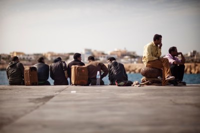 Des migrants de la Libye arrivant à Lampduza, sur les côtes italiennes