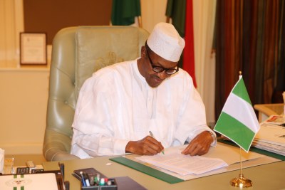 President Muhammadu Buhari in his office as he started working at the Presidential Villa in Aso Rock, Abuja.