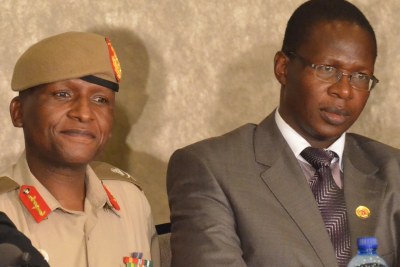 The current army commander, Lieutenant-General Tlali Kamoli, left, with Lieutenant-General Maaparankoe Mahao. Mahao was killed by troops after being accused of plotting a takeover.