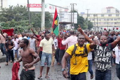 The Indigenous People of Biafra on a Peaceful Protest over the arrest of the Director of Radio Biafra in Port Harcourt, Rivers State.