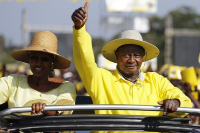President Museveni and his wife, Janet Museveni on the campaign trail.