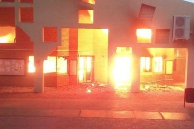 Buildings were torched at the North West University Mafikeng campus after protests against the inauguration of an interim-SRC earlier in the day resulted in clashes with police and private security.