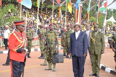 A tightly-guarded Museveni at Kololo Independence Grounds