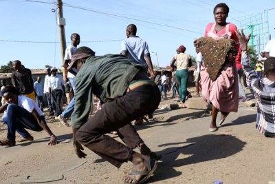 Cord supporters during anti-IEBC demos in Kisumu.