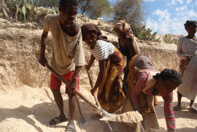 Des communautés vulnérables de Behara, dans le sud de Madagascar frappé par la sécheresse, participent à un programme de nourriture contre biens financé par l’Union européenne.