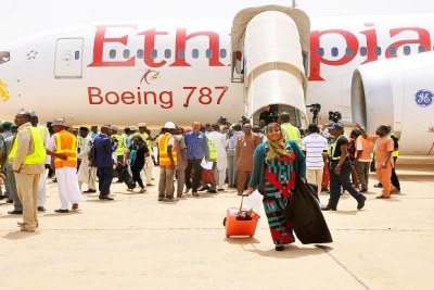 Passengers disembark at the Kaduna International Airport where international flights commenced, following a temporary closure of the Nnamdi Azikiwe International Airport, Abuja for repairs.