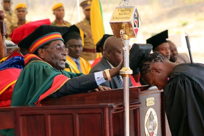 Lupane State University Chancellor President Mugabe caps Nokukhanya Dube (file photo).