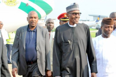 President Muhammadu Buhari arriving at the Abuja airport.