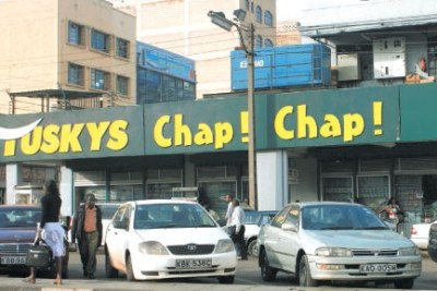 Tuskys Supermarket outlet on Muindi Bingu Street in Nairobi.