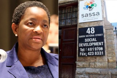 Left: Social Development Minister Bathebile Dlamini. Right: Sassa offices.