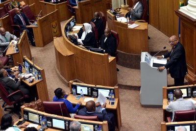 President Jacob Zuma delivering his Annual Address to the National Council of Provinces (NCOP) in the Old Assembly Chambers at Parliament in Cape Town.
