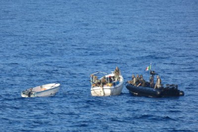 Italian marines arrested six pirate suspects after attacks on a container ship and a fishing vessel in the Southern Somali Basin.