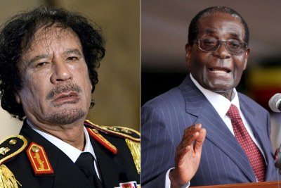 Libya's deposed leader Muammar Gaddafi and former Zimbabwe president Robert Mugabe.