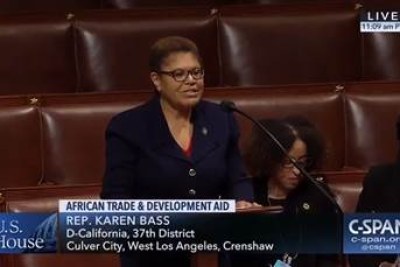 Rep. Karen Bass (D-Calif.) speaking on the floor of the House of Representatives urging Congress to pass the AGOA and MCA Modernization Act.