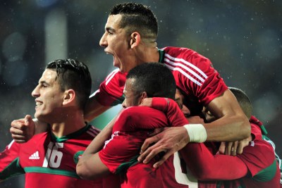 Morocco celebrate in the CHAN 2018 final.