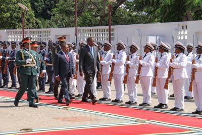 President Uhuru Kenyatta on his first state visit to Mozambique with President Filipe Nyusi.