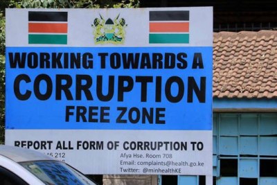 A banner outside the Kenya's Ministry of Health, warning against corruption.