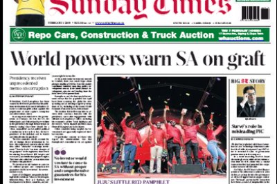 The February 3, 2019 Sunday Times front page.