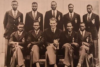 Team Kenya athletes who competed in the 1954 Commonwealth Games. The nine-man track and field team was made up of Korigo Barno (120 yards Hurdles, 4x440 yards), Paul Kipkorir Boit (4x440 yards), Lazaro Chepkwony (3 Mile, 6 Mile), Kiptalam Keter  (4x440 yards, 880 yards), Lenemeria Jonathan  (High Jump), Nyandika Maiyoro  (3 Miles), Kiprono Maritim (High Jump), Musembi Mbathi (4x440 yards) and Maboria Tesot  (Javelin).