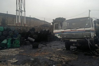 An oil tanker at the Industrial Area yard, Nairobi, where Energy and Petroleum Regulatory Authority officers arrested 16 people who were found adulterating fuel (file photo).