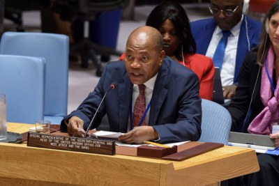 Mohammed Ibn Chambas, Special Representative of the Secretary-General and Head of the United Nations Office for West Africa and the Sahel, briefs the Security Council meeting on peace consolidation in West Africa and the Sahel on July 24, 2019.