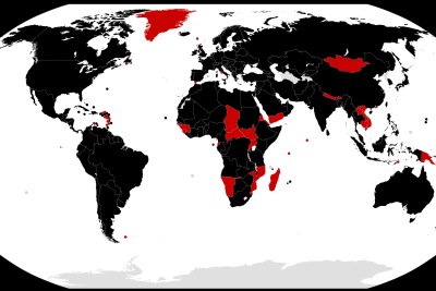Countries marked in black have recorded deaths from COVID-19. Data available on April 14, 2020.