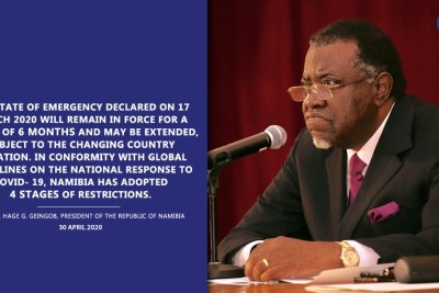 President Hage Geingob announcing Namibia's move to 'stage two' including a partial reopening of the economy.
