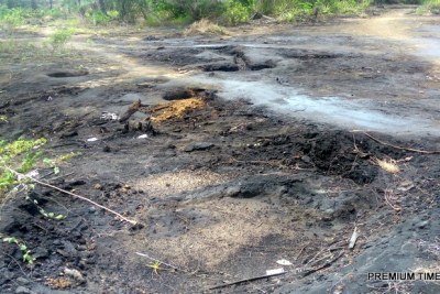 An oil spill near farmland in K-Dere, Ogoniland (file photo).
