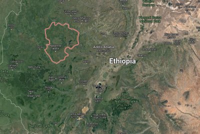 A map showing the location of East Wollega (also known as Welega) in Ethiopia..
