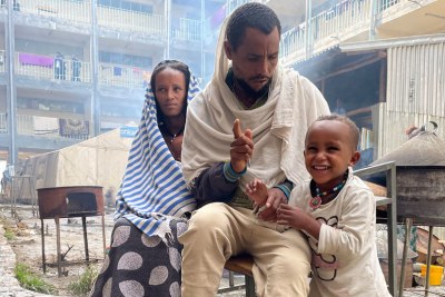 A family from Samre, in southwestern Tigray, walked for two days to reach a camp for displaced people in Mekelle (file photo).