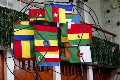 The flags of the nations participating in the TotalEnergies Africa Cup of Nations in Cameroon in 2022.