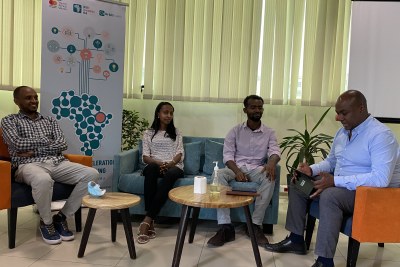 Three of the start-ups discuss on how they developed their ideas and share their journey so far during the the successful completion of the Orbit Innovation Hub and Mastercard Foundation pilot incubation and acceleration program for start-ups Addis Ababa, Ethiopia.