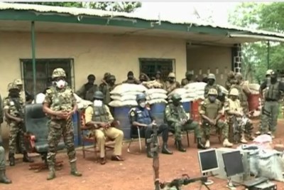 Cameroon military display weapons seized from separatists in Bamenda, March 4, 2021
