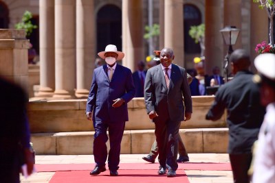 Ugandan president, Yoweri Museveni arrived in Pretoria, South Africa for a State visit at the invitation of South African president, Cyril Ramaphosa.