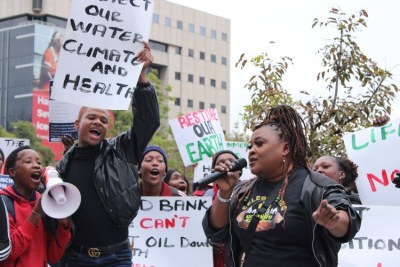 About 200 protesters, under the #StopEACOP campaign, picketed outside Standard Bank’s head office in Johannesburg on June 12, 2023. They want the bank to stop investing in fossil fuels (file photo).